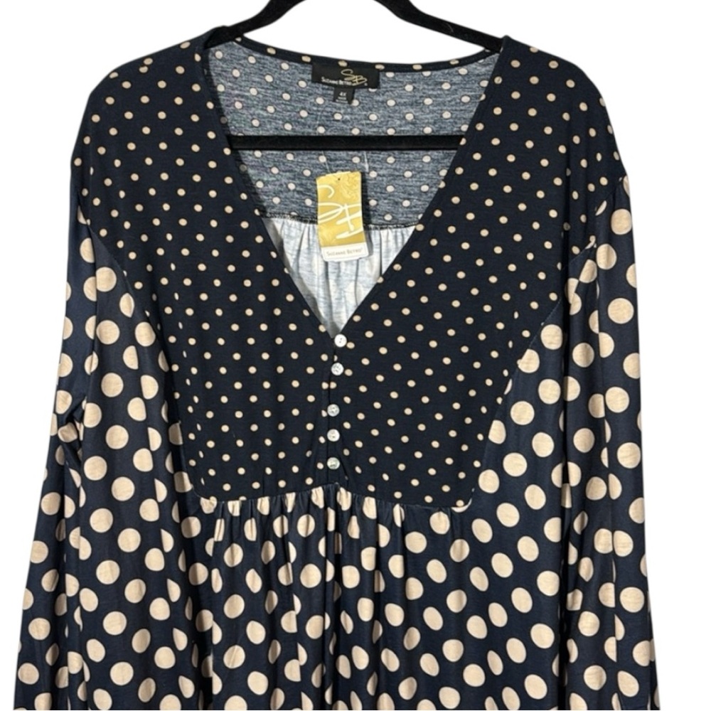 Suzanne Betro Dress Navy/Tan Polka Dot Tunic‎ V-neck in Size 4X  NWT